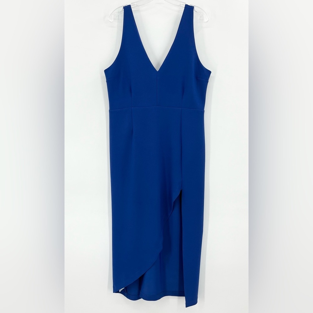 Abercrombie & Fitch Blue Crepe Plunge V-Neck Front Slit Midi Dress Size XLT